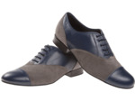 077-025-455 - Chaussures de danse pieds larges en cuir bleu et nubuck gris talons 2cm - Diamant