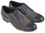 077-025-455 - Chaussures de danse pieds larges en cuir bleu et nubuck gris talons 2cm - Diamant