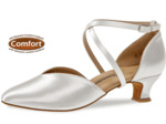 107-013-092 - Chaussures de danse en V en satin blanc, semelle confort, talon 4,2 cm - Diamant