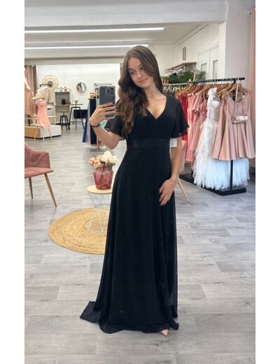 Robe longue de cérémonie à manchette avec ceinture satinée