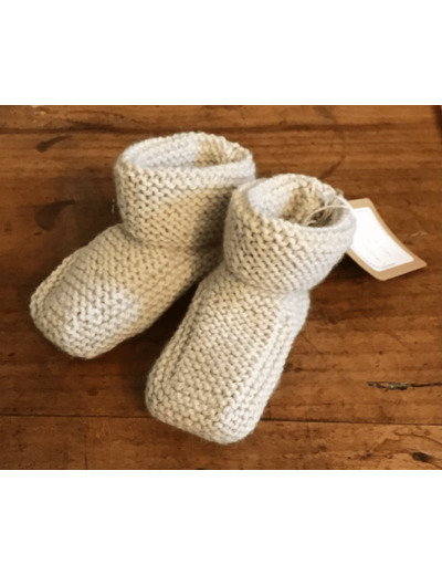 Chaussons bébé , forme botte , coloris gris, en laine.