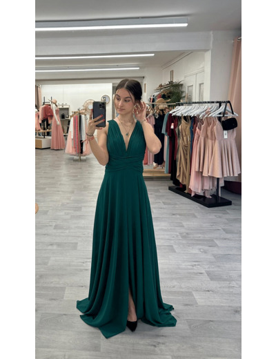 Robe longue de cérémonie décolleté verte sapin