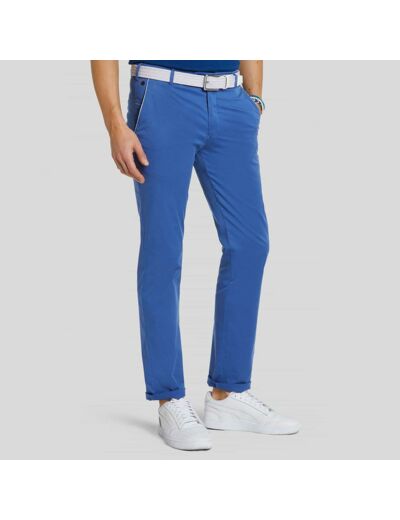 Pantalon chino New York Meyer bleu en twill de coton