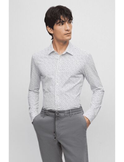 Chemise à imprimés BOSS ajustée marine en coton stretch