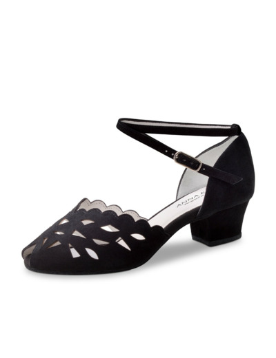 Sabrine 530-35 - Chaussures de danse en nubuck noir ajouré et talons cubain - Anna Kern