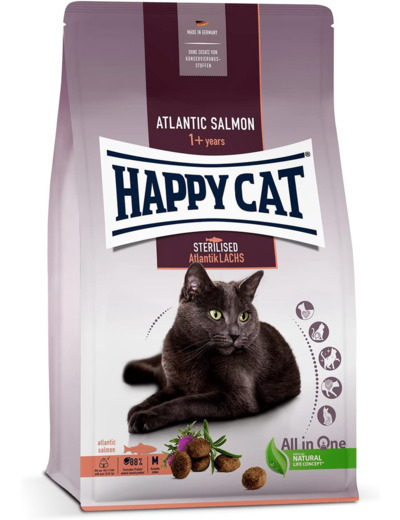 Happy Cat 70581 – Stérilisée Adult Atlantik Saumon – Croquettes pour chats stérilisés et gueules de bois – 10 kg