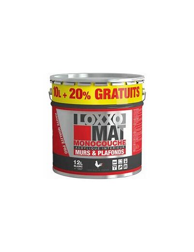 Loxxo Peinture Acrylique Murs & Plafonds - Monocouche - Blanc Mat Couleur: Blanc - Conditionnement: 10L + 20%