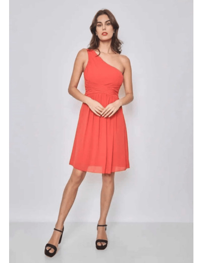 Robe de cérémonie courte asymétrique terracotta