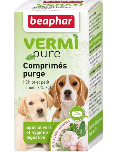 BEAPHAR – VERMIPURE – Comprimé hygiène digestive – Pour chiot et petit chien <15kg – Aux actifs naturels – Lutte contre l'indigestion – Renforce le système immunitaire – 50 comprimés Chiot & Petit Chien