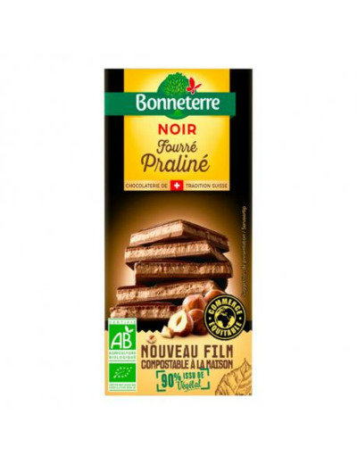 Tablette chocolat noir fourré praliné 100g Abc bio Marly