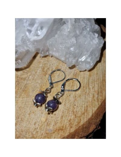 Boucles d'oreilles dormeuses lépidolite, fait main