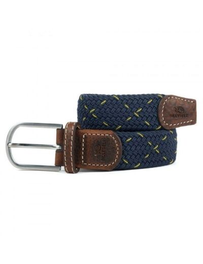 Ceinture tressée bicolore Billybelt bleue et jaune en cuir