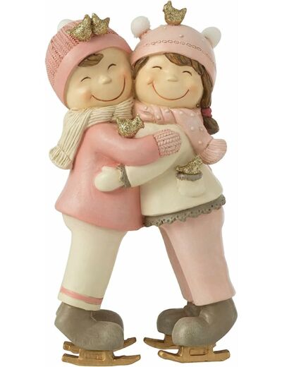 J-Line Couple Calin Oiseaux Resin Rose/Or