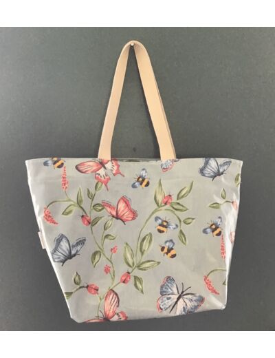 Sac cabas en toile enduite motifs nature , insectes .