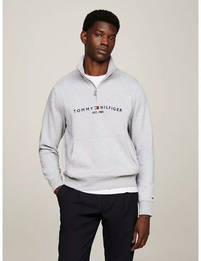 Pull demi zip Tommy Hilfiger gris en coton bio