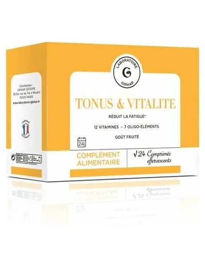 Giphar Tonus & Vitalité boite de 24 comprimés effervescents, laboratoire giphar