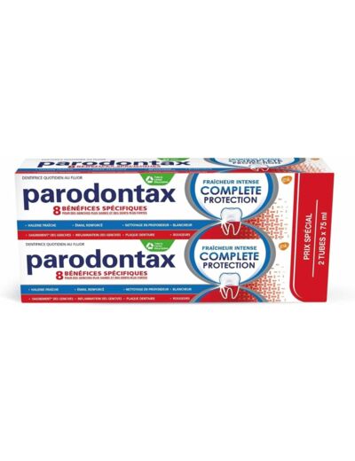 Parodontax Dentifrice Complete Protection Fraîcheur Intense, 8 Bénéfices, Contre le Saignement Occasionnel des Gencives, Format Bitube (2 x 75 ml)