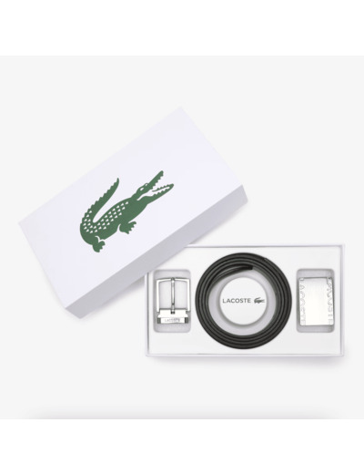 Coffret ceinture boucles interchangeables Lacoste noir en cuir