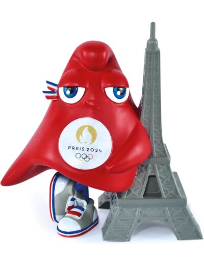 Doudou et Compagnie - Figurine Mascotte Phyrge Tour Eiffel - Licence Officielle des Jeux Olympiques De Paris 2024 - 12,5 cm - Rouge - JO2512 Figurine Mascotte Tour Eiffel
