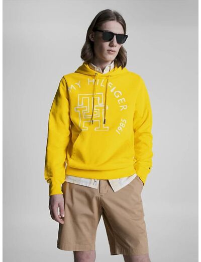 Sweat à capuche monogramme Tommy Hilfiger jaune en coton bio