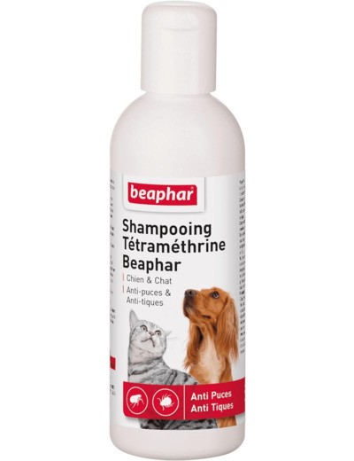 BEAPHAR – Shampoing anti-puces et anti-tiques pour chien et chat – À base de Tétraméthrine – Élimine les puces et les tiques – Nettoie et protège – Convient aux épidermes sensibles – 200ml 200 ml