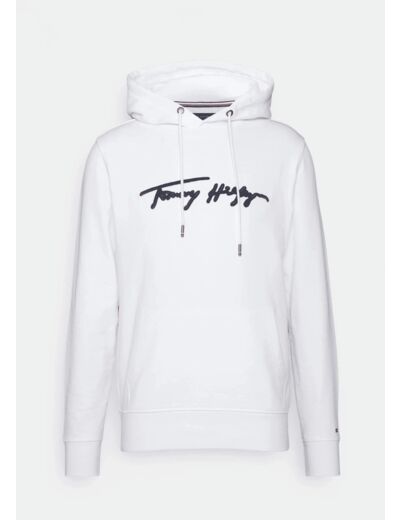 Sweat à capuche signature Tommy Hilfiger blanc en coton bio