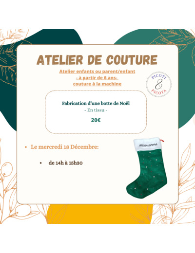 ATELIER DE COUTURE- Fabrication botte de Noël