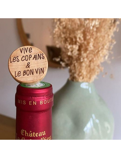 Bouchon de liège personnalisé - "Vive les copains & le bon vin"