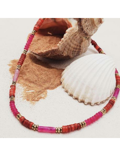 Collier corail, agathe fushia - Institut « Au 124 »