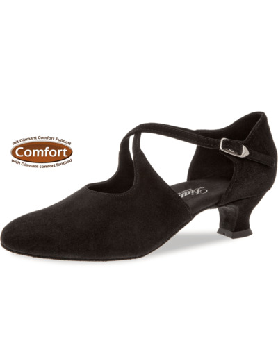 052-112-001 - Chaussures de danse en nubuck noir pieds larges, talon 4cm - Diamant