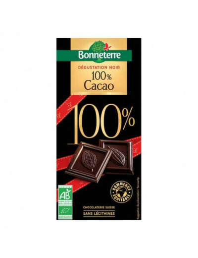 Chocolat Bio  Noir dégustation 100% cacao 80g - Abc bio Marly