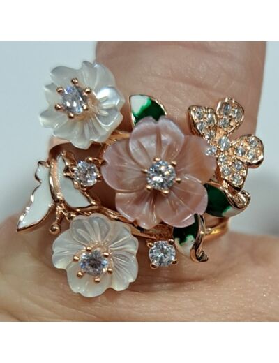 Bague Nacre Fleurs et Papillons