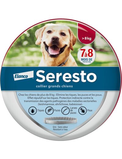 Elanco SERESTO Chien – Collier Anti-Puces et Anti-Tiques pour Grands Chiens - 8KG et Plus