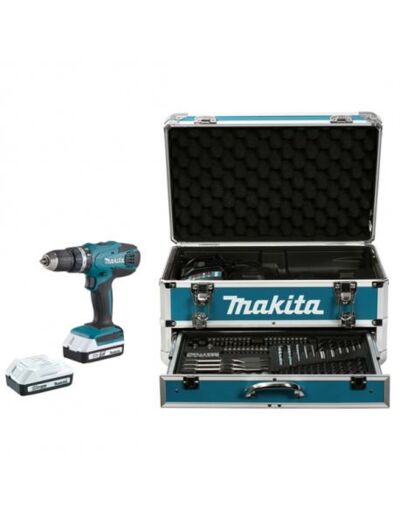 Perceuse visseuse à percussion sans fil makita en coffret alu garnie hp488d009