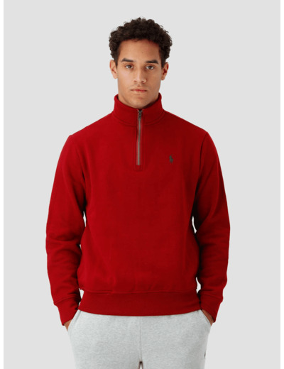 Sweat demi zip Ralph Lauren rouge en coton