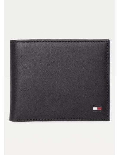 Petit portefeuille à deux volets Tommy Hilfiger noir en cuir