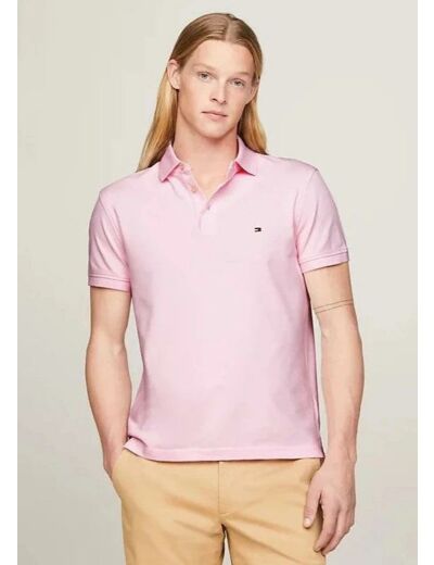 Polo Tommy Hilfiger ajusté rose clair en coton bio