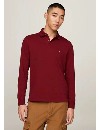 Polo manches longues Tommy Hilfiger rouge en coton bio stretch