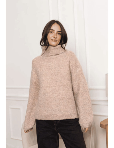 Pull col roulé beige