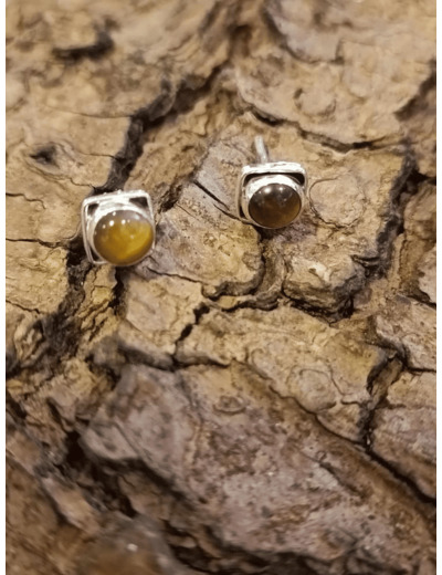 Boucles d'oreilles Puces en argent - OEIL DE TIGRE - LITHOSPHERE FRANCE - Sur le trottoir d'en face