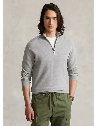 Pull demi zip Ralph Lauren gris en coton