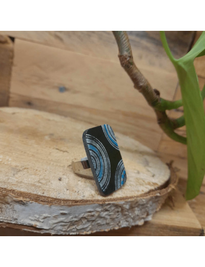 Bague en bois - NOIR BLEU ARGENT - NOBL02 - C'EST DANS L'AME - Sur le trottoir d'en face