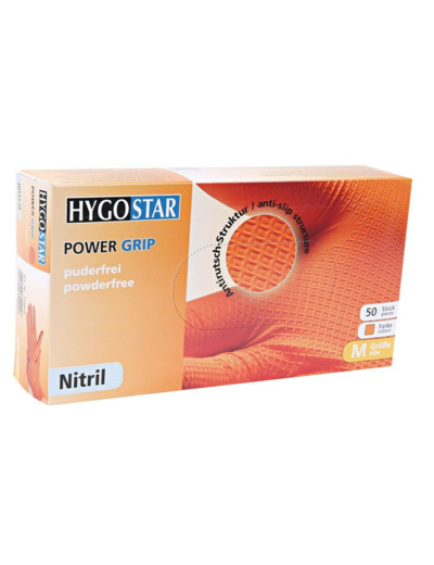 Gants Nitrile Orange Non Poudrés HYGOSTAR Power Grip