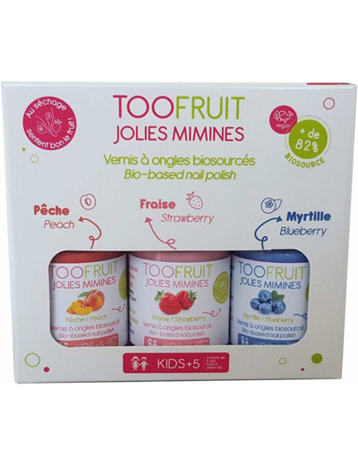 Toofruit Jolies Mimines Coffret 3 Vernis à ongle biosourcé Pêche, Fraise, Myrtille 3unité