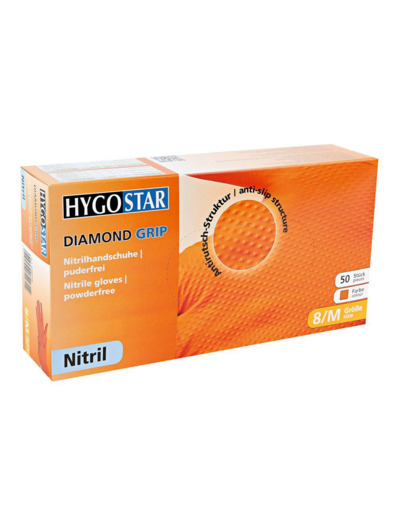 Gants Nitrile Orange Non Poudrés HYGOSTAR Diamond Grip