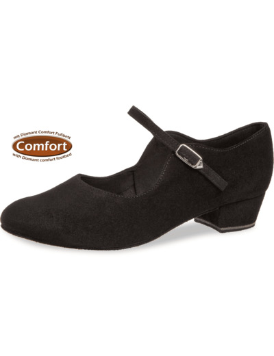 050-029-001 - Chaussures de danse en nubuck noir, semelle confort, talon 4,5cm - Diamant