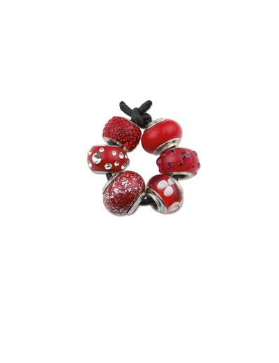 Lot de 6 perles Murano rouges Amore & Baci