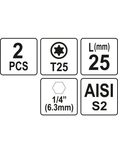 2 embouts 1/4" x25mm Torx T25 - YT-77905