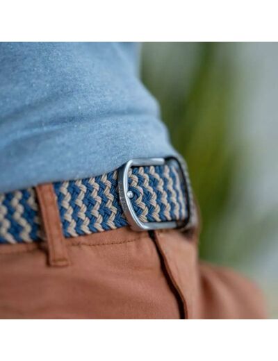 Ceinture tressée Billybelt bleue et beige en cuir