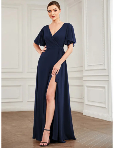 Robe de cérémonie bleu marine longue porte feuille